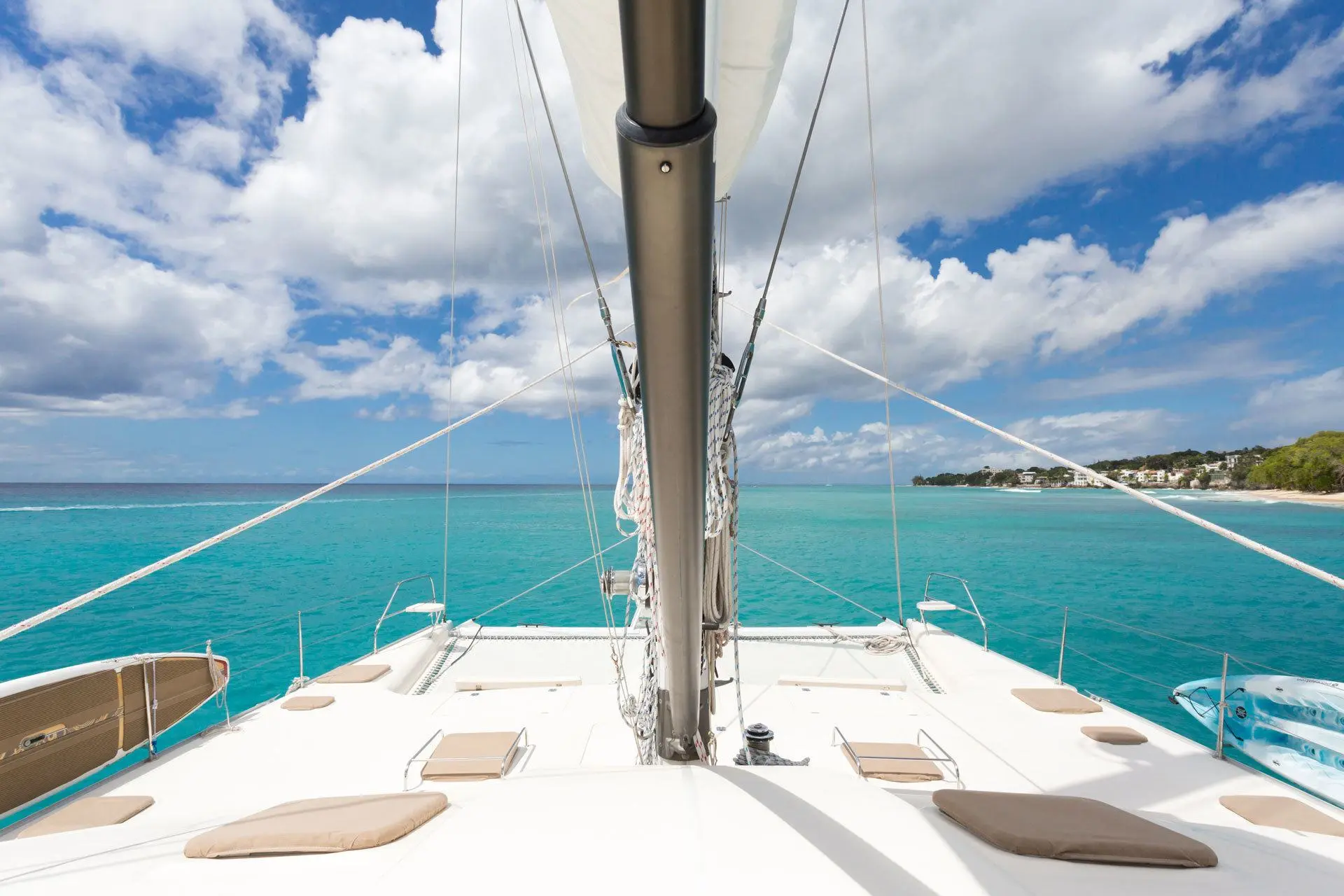 Bow view with rigging and turquoise sea
